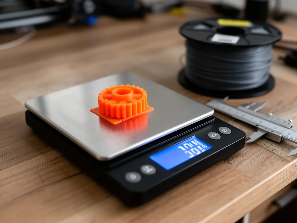 Ważenie wydruku 3D na wadze elektronicznej — waga modelu to jeden z pięciu czynników wyceny